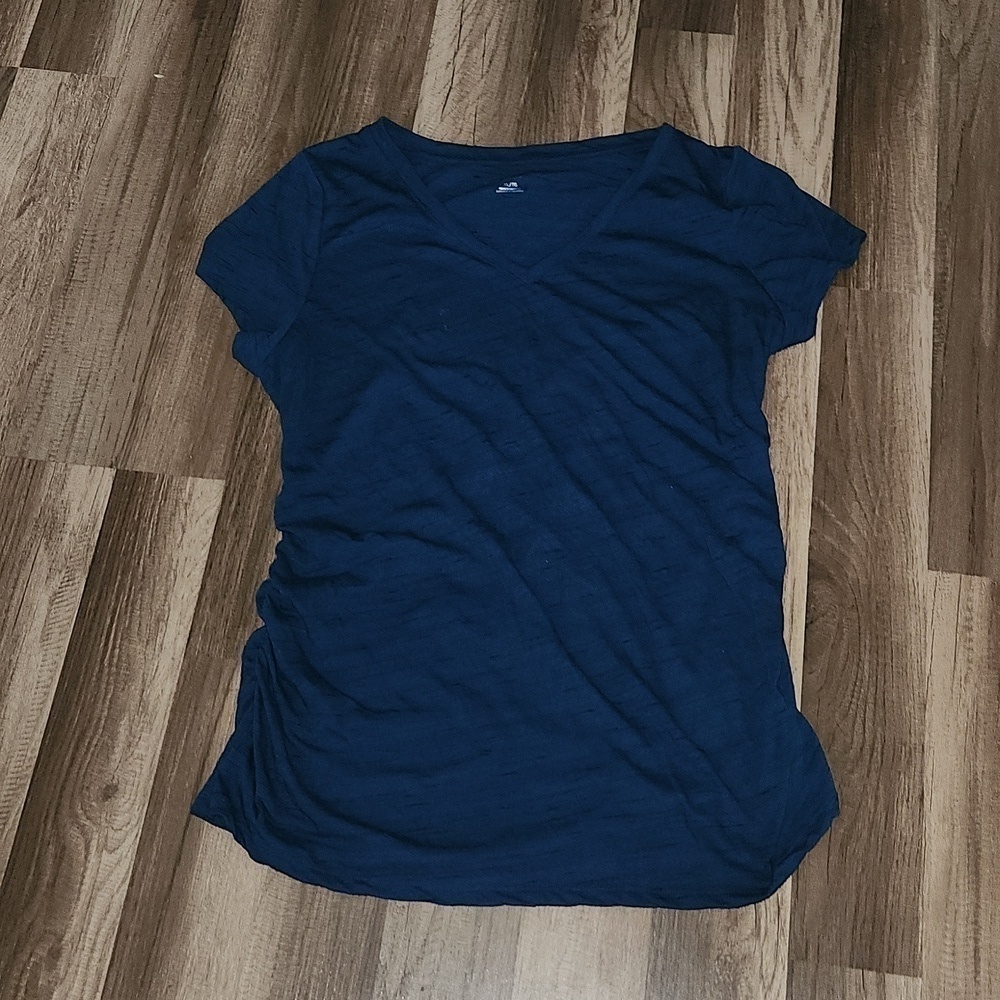 Liz Lange Maternity Top Size XL Blue Gathered Sides V Neck